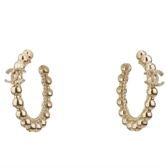CHANEL✨CC Crystal Beaded Hoop Earrings - Picture 2 of 9